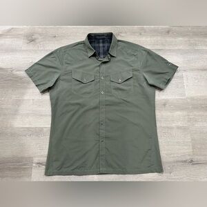 A42 Kuhl Born In The Mountains Button Up Green Shirt Short Sleeve Mens M Medium